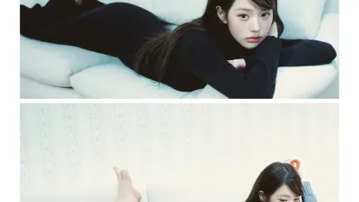 장원영 아레나 화보...소파에 누은 검정 미시룩 엉덩이 라인